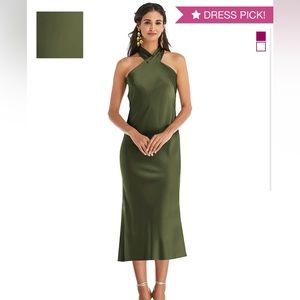 DESSY- TWIST HALTER TIE-BACK MIDI DRESS - PALOMA IN OLIVE GREEN